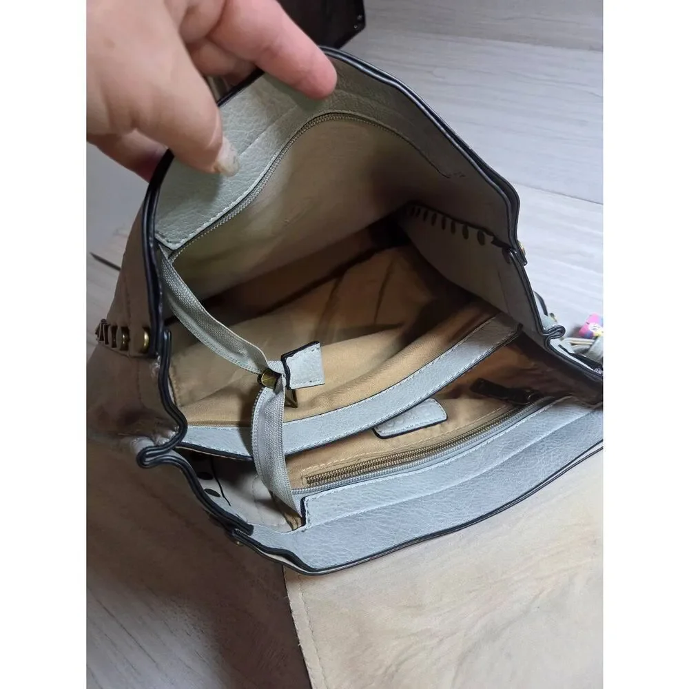 Jen & Co. Indigo Convertible Studded Backpack Purse Gray Boho
